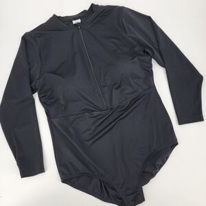 Lands End Womens Black Tugless Long Sleeve One-Piece Rashguard Swim Suit 20W NWT